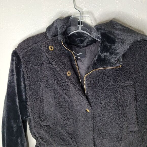 Eden Society Womens Size Sm Sherpa Jacket Hooded Full Zip Faux Fur Cozy Black - Picture 3 of 7